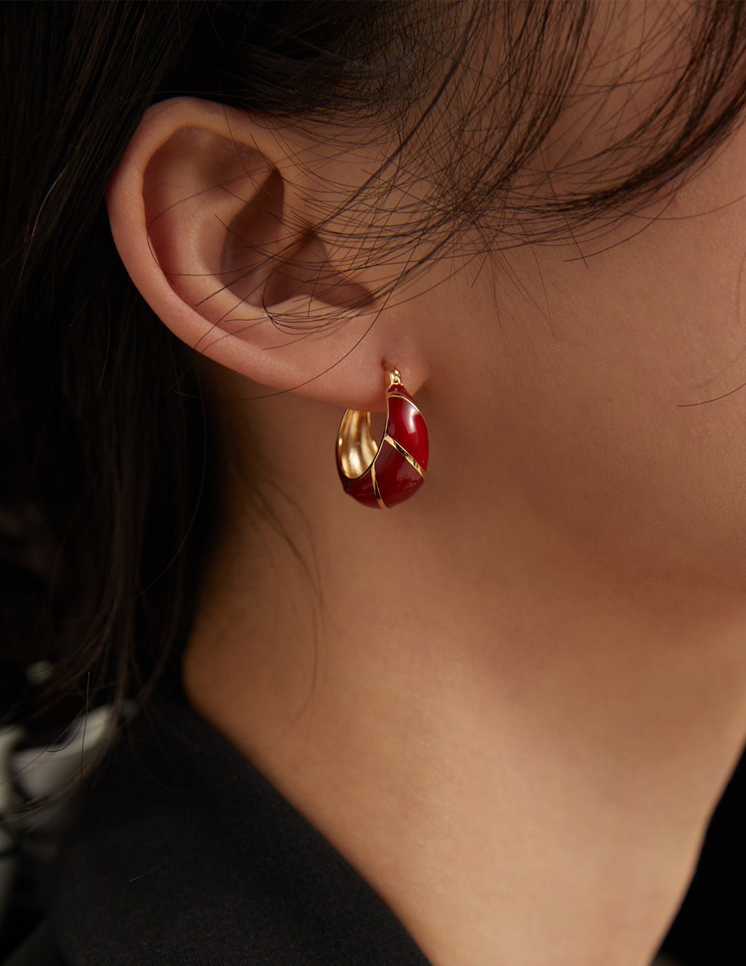 Festive Red Glazed Hoops Earrings - floysun