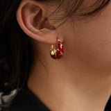 Festive Red Glazed Hoops Earrings - floysun