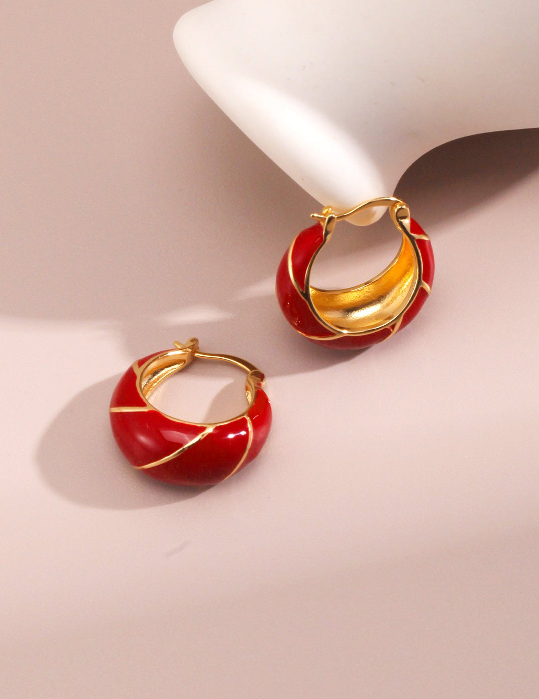 Festive Red Glazed Hoops Earrings - floysun