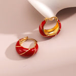 Festive Red Glazed Hoops Earrings - floysun