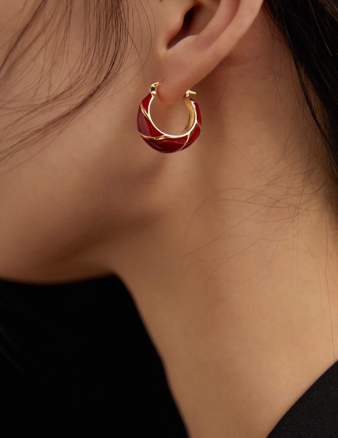 Festive Red Glazed Hoops Earrings - floysun