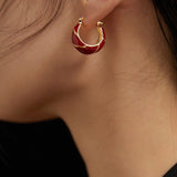 Festive Red Glazed Hoops Earrings - floysun