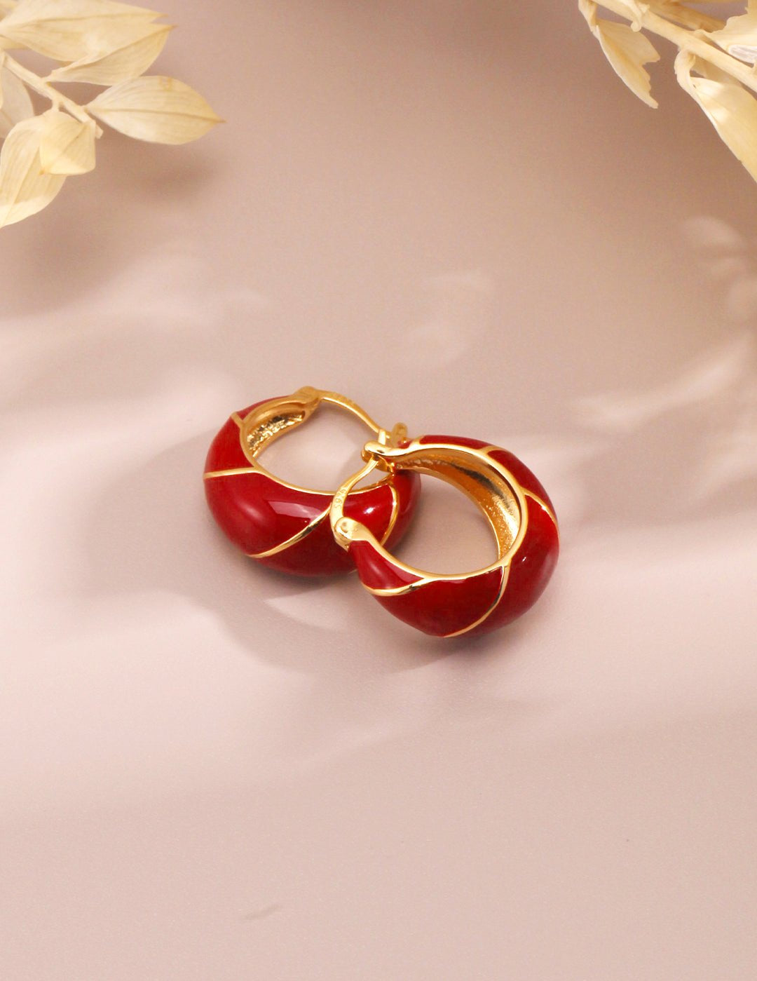 Festive Red Glazed Hoops Earrings - floysun