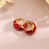 Festive Red Glazed Hoops Earrings - floysun