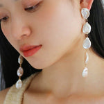 Flat Round Freshwater Baroque Long Drop Earrings - Large - floysun