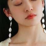 Flat Round Freshwater Baroque Long Drop Earrings - Large - floysun