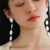 Flat Round Freshwater Baroque Long Drop Earrings - Large - floysun