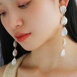 Flat Round Freshwater Baroque Long Drop Earrings - Large - floysun