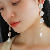 Flat Round Freshwater Baroque Long Drop Earrings - Large - floysun