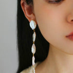 Flat Round Freshwater Baroque Long Drop Earrings - Large - floysun