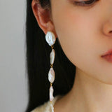 Flat Round Freshwater Baroque Long Drop Earrings - Large - floysun