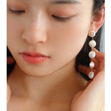 Flat Round Freshwater Baroque Long Drop Earrings - Small - floysun