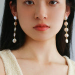 Flat Round Freshwater Baroque Long Drop Earrings - Small - floysun