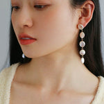 Flat Round Freshwater Baroque Long Drop Earrings - Small - floysun