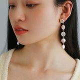 Flat Round Freshwater Baroque Long Drop Earrings - Small - floysun