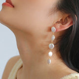 Flat Round Freshwater Baroque Long Drop Earrings - Small - floysun