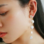 Flat Round Freshwater Baroque Long Drop Earrings-Small - floysun