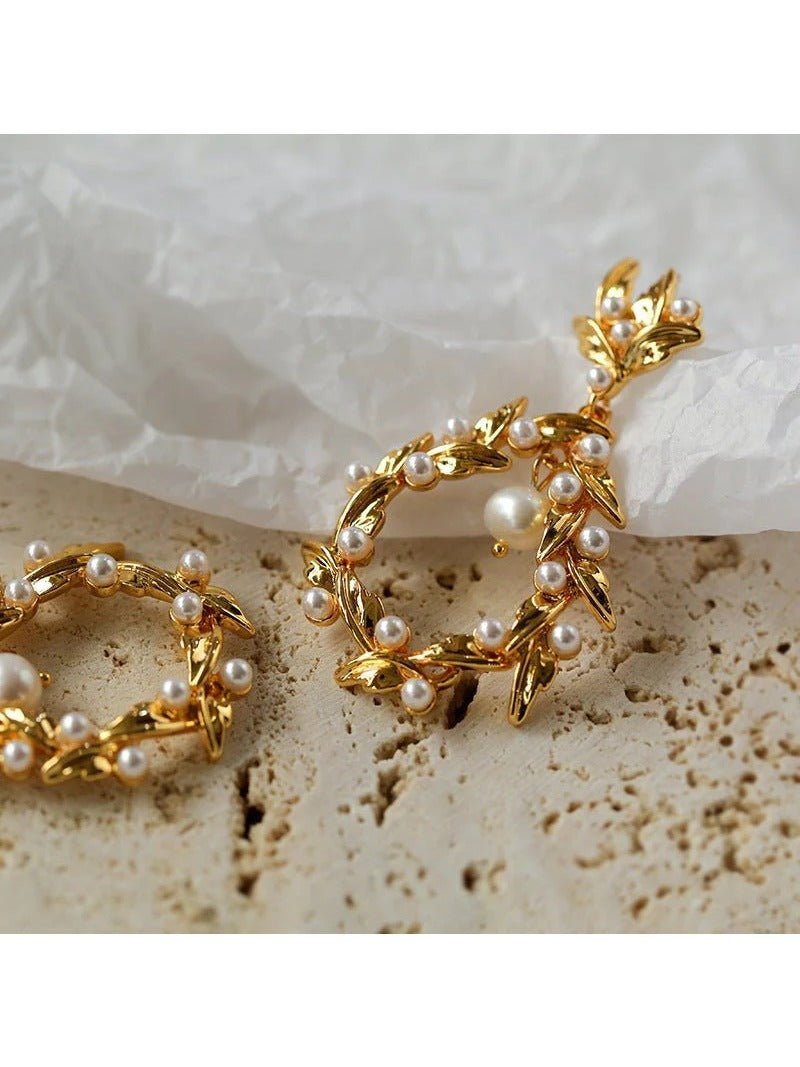 Floral Freshwater Pearl Drop Earrings - floysun