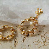 Floral Freshwater Pearl Drop Earrings - floysun