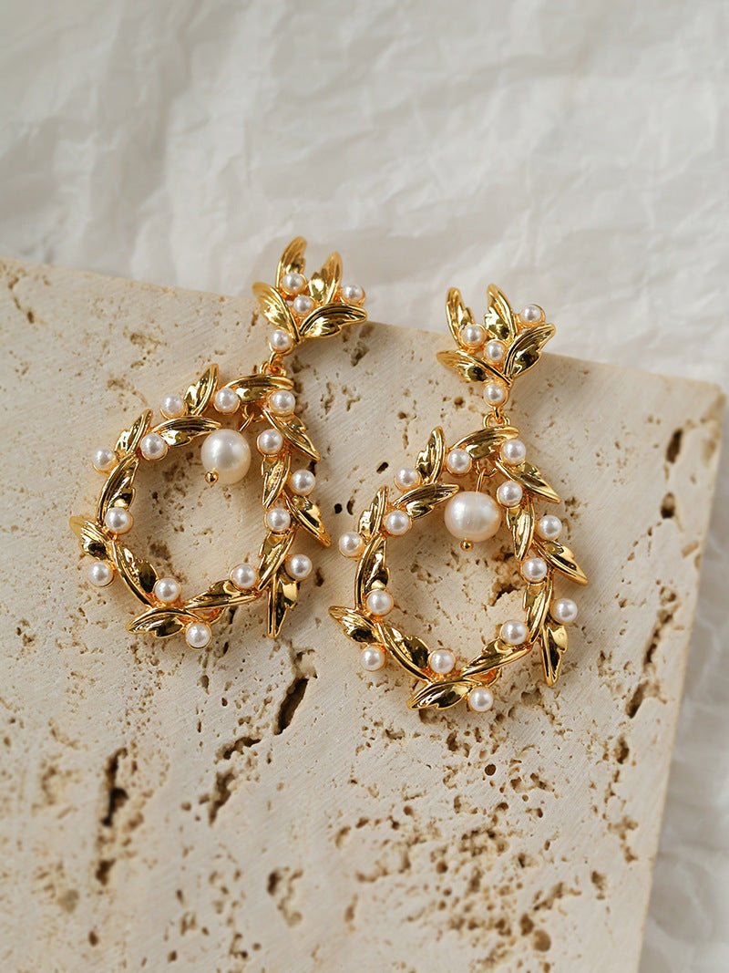 Floral Freshwater Pearl Drop Earrings - floysun