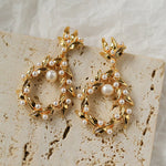 Floral Freshwater Pearl Drop Earrings - floysun