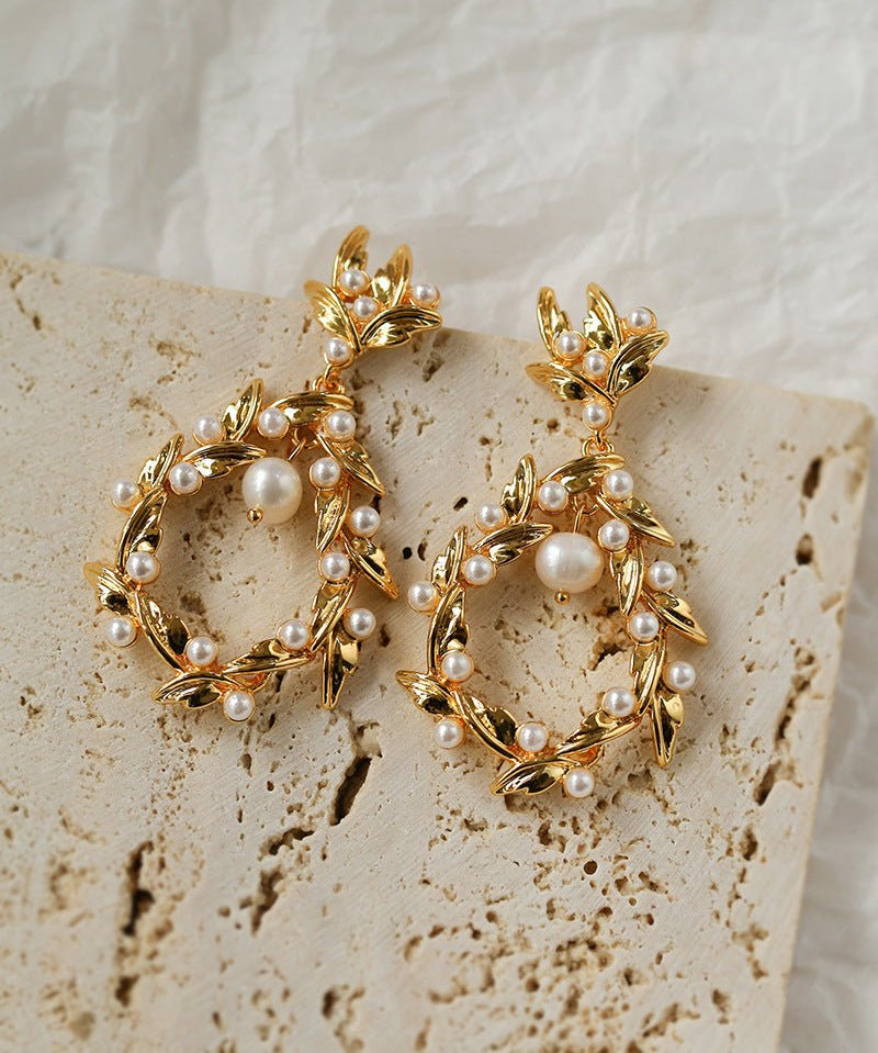 Floral Freshwater Pearl Drop Earrings - floysun