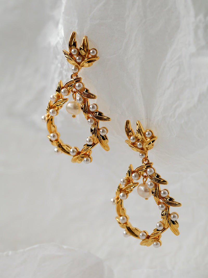 Floral Freshwater Pearl Drop Earrings - floysun