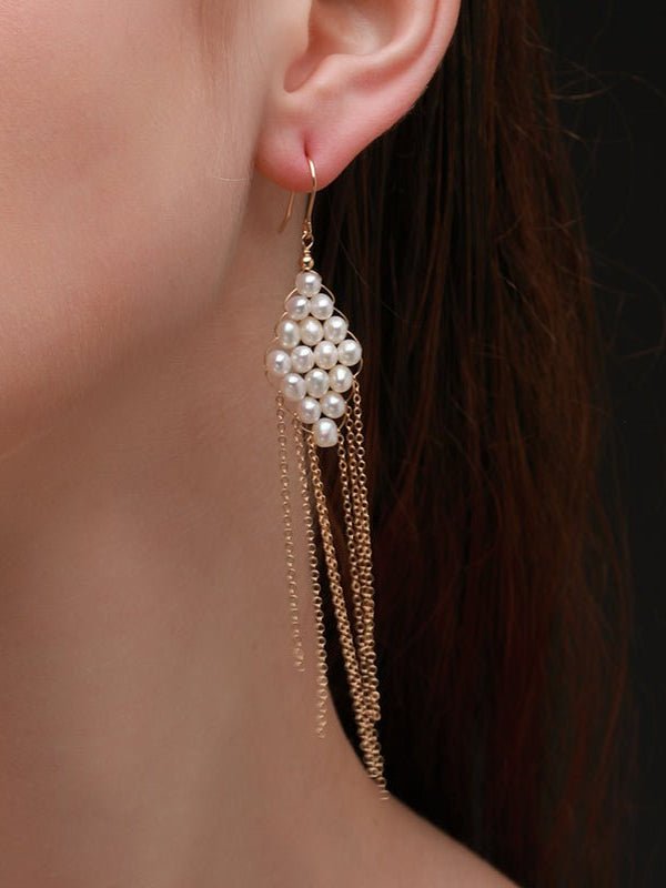 Flowing Bead Series Diamond Fringe Earrings - floysun