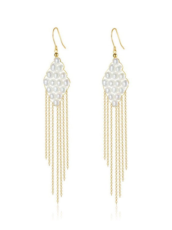 Flowing Bead Series Diamond Fringe Earrings - floysun