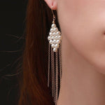 Flowing Bead Series Diamond Fringe Earrings - floysun