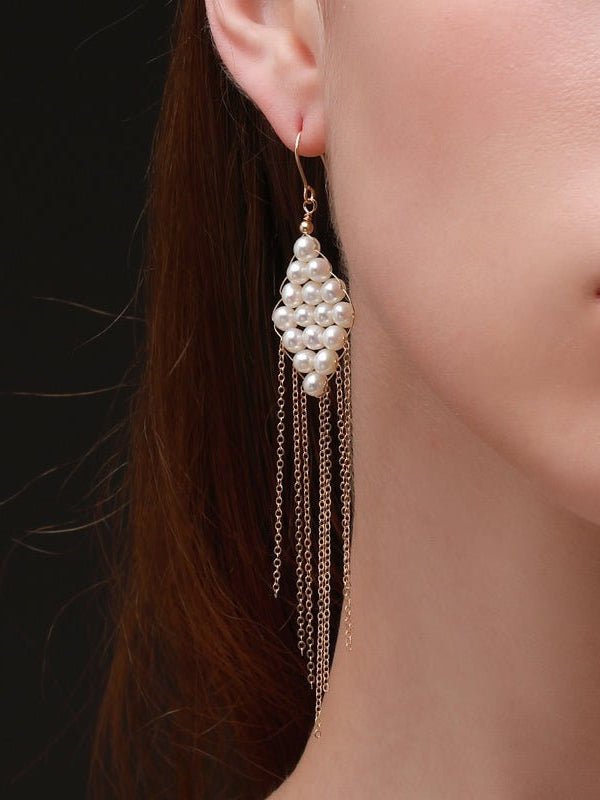 Flowing Bead Series Diamond Fringe Earrings - floysun