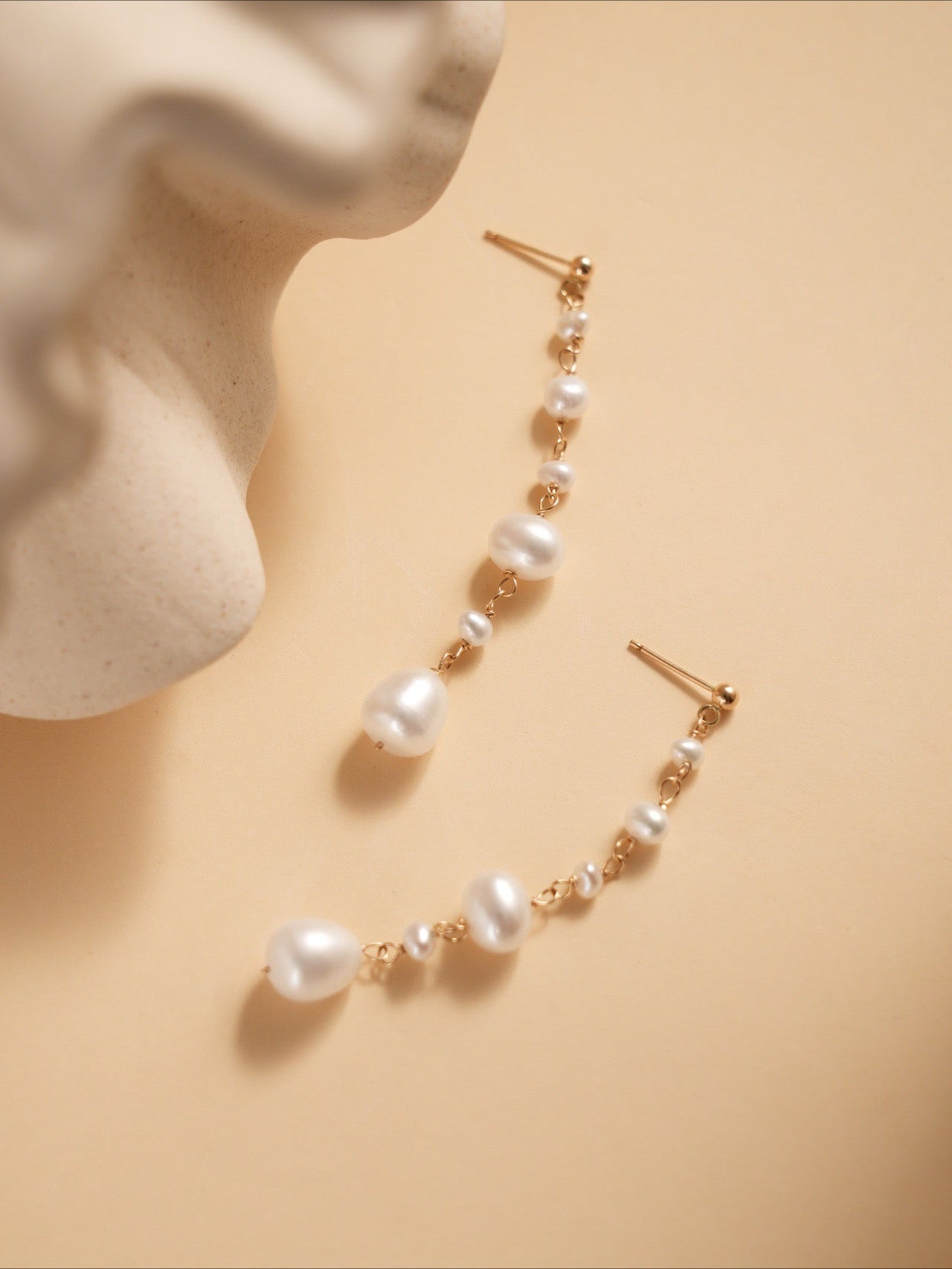 Flowing Bead Series Multi - Bead Long Chain Ear Studs - floysun