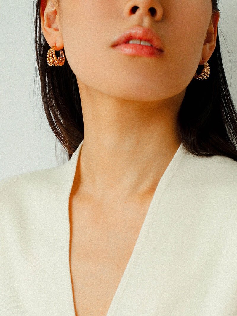 Fortune's Turn Faceted Laser Gradient Bead Triple Huggie Earrings - floysun