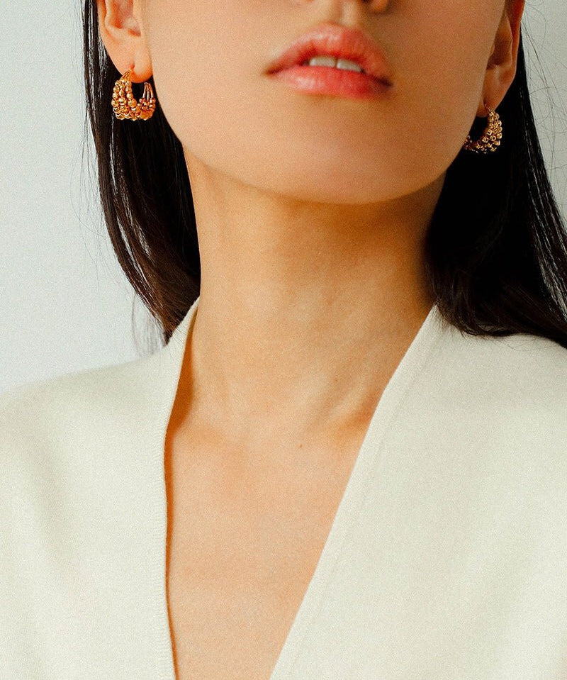 Fortune's Turn Faceted Laser Gradient Bead Triple Huggie Earrings - floysun