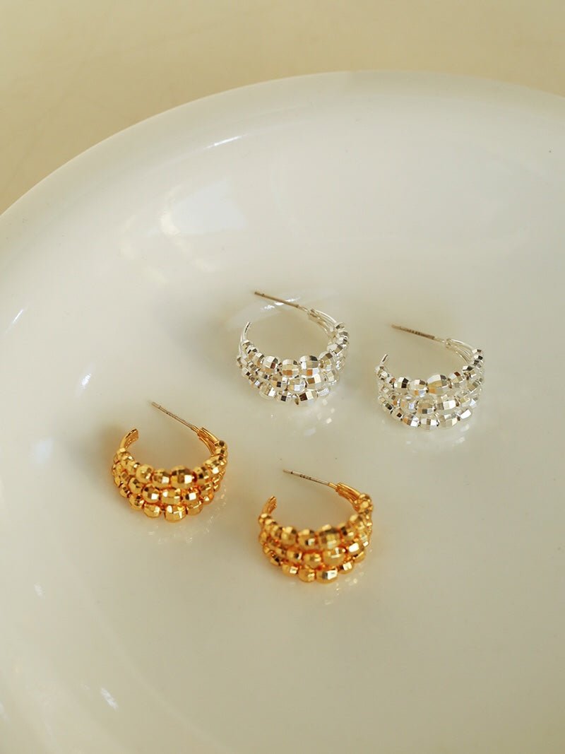 Fortune's Turn Faceted Laser Gradient Bead Triple Huggie Earrings - floysun