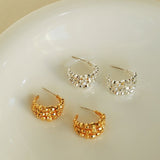 Fortune's Turn Faceted Laser Gradient Bead Triple Huggie Earrings - floysun