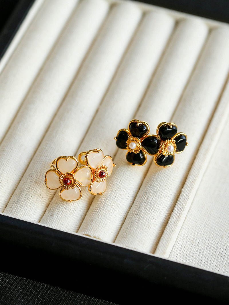 Four - leaf Clover Double Flower Rings - floysun