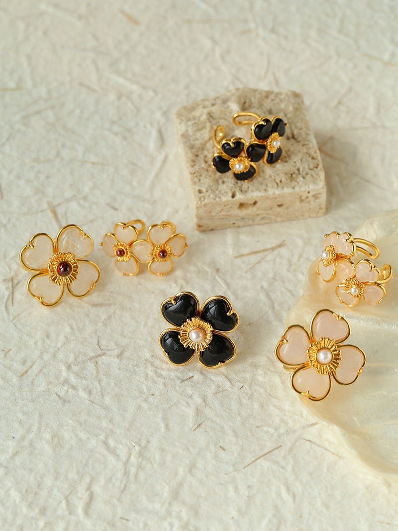 Four - leaf Clover Double Flower Rings - floysun