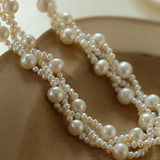 French Handcrafted Woven Seed Pearl Multi - Layer Necklace - floysun