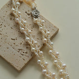 French Handcrafted Woven Seed Pearl Multi - Layer Necklace - floysun