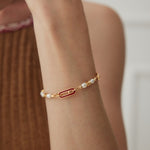 French Romantic Pearl Inlaid Red Drop Glaze Bracelets - floysun