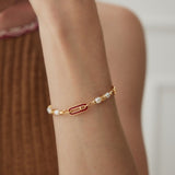 French Romantic Pearl Inlaid Red Drop Glaze Bracelets - floysun