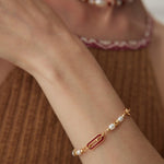 French Romantic Pearl Inlaid Red Drop Glaze Bracelets - floysun