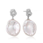 French Style Lava Petal Baroque Pearl Drop Earrings - floysun