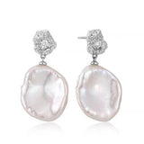 French Style Lava Petal Baroque Pearl Drop Earrings - floysun