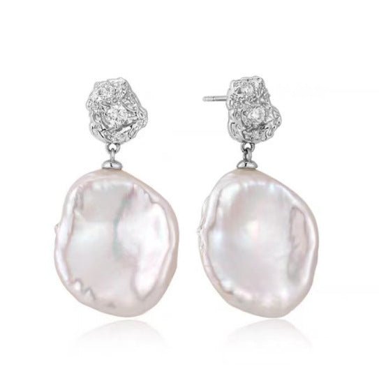 French Style Lava Petal Baroque Pearl Drop Earrings - floysun