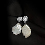 French Style Lava Petal Baroque Pearl Drop Earrings - floysun