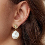 French Style Lava Petal Baroque Pearl Drop Earrings - floysun