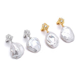 French Style Lava Petal Baroque Pearl Drop Earrings - floysun