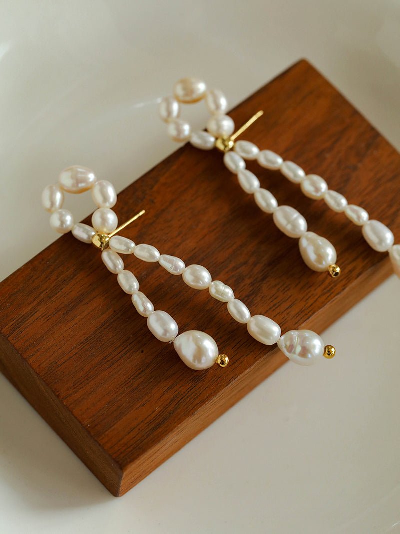 French Style Woven Pearl Bow Earrings - floysun